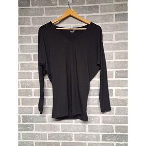 Garnet Hill Womens‎ Knit Black V-Neck Pullover Long Sleeve Blouse Size Small